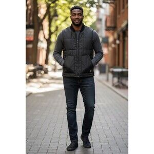 Weatherproof Vintage Men Medium Black Puffer Vest Fleece Lined Zip Pockets NWT